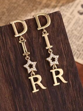 Macy's Gold-Tone D I R Letter Drop Earrings with Crystal Star